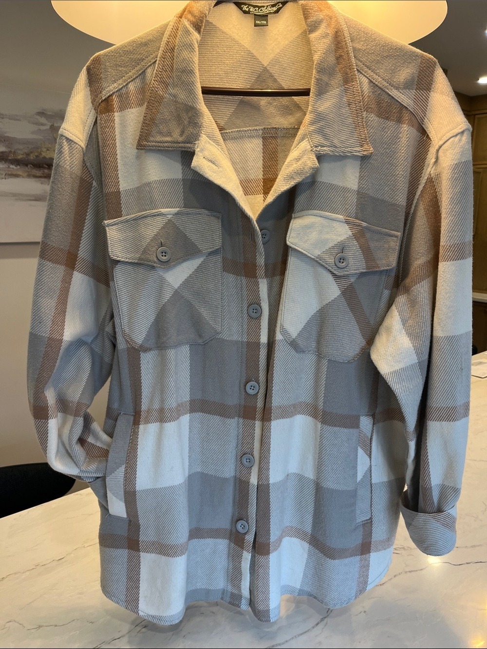 Relaxed Plaid Utility Shacket in Beige, Cream and Tan